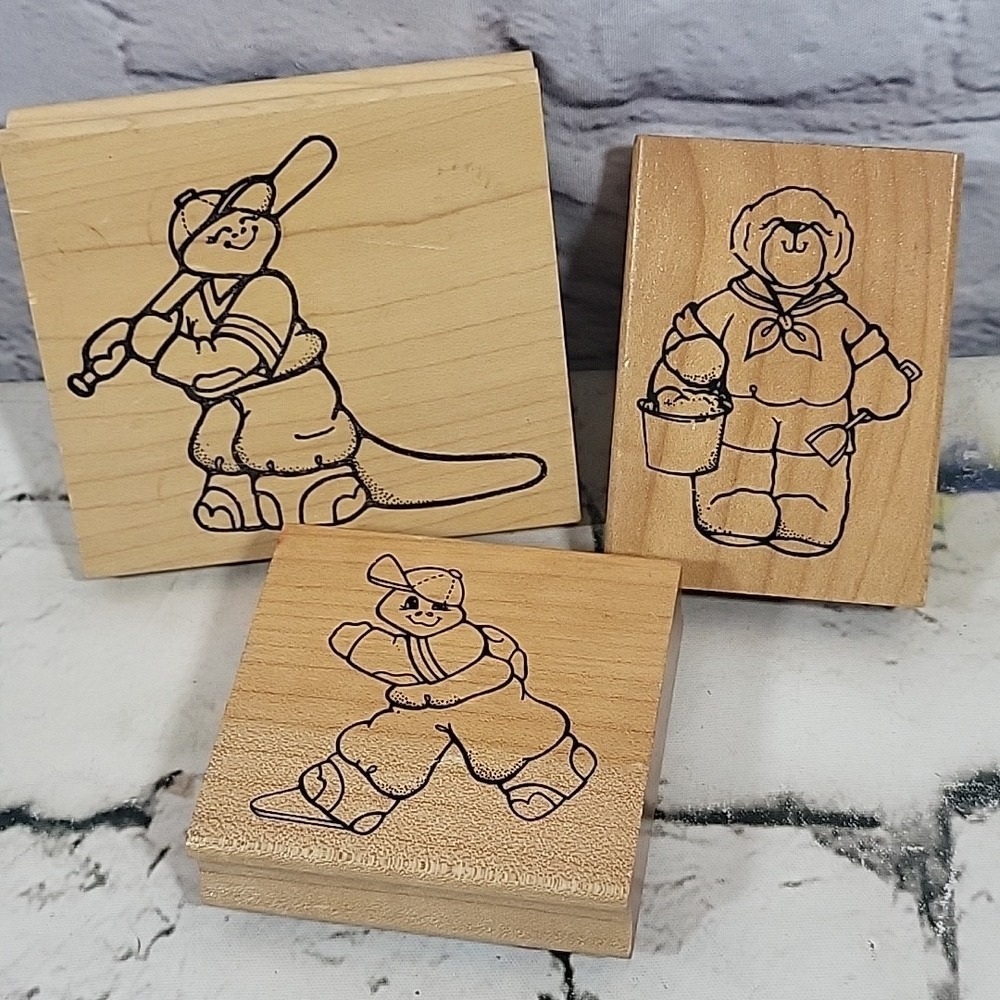 Vintage 90s Daisy Kingdom Rubber Stamps Lot Of 3‎ Dinosaur Teddy Bear Crafts